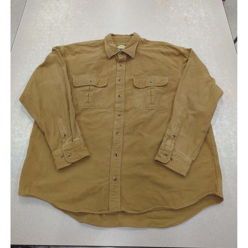 Vtg Cabela's Chamois Shirt Mens 2XL Tall Beige Shacket Heavy Grunge Workwear